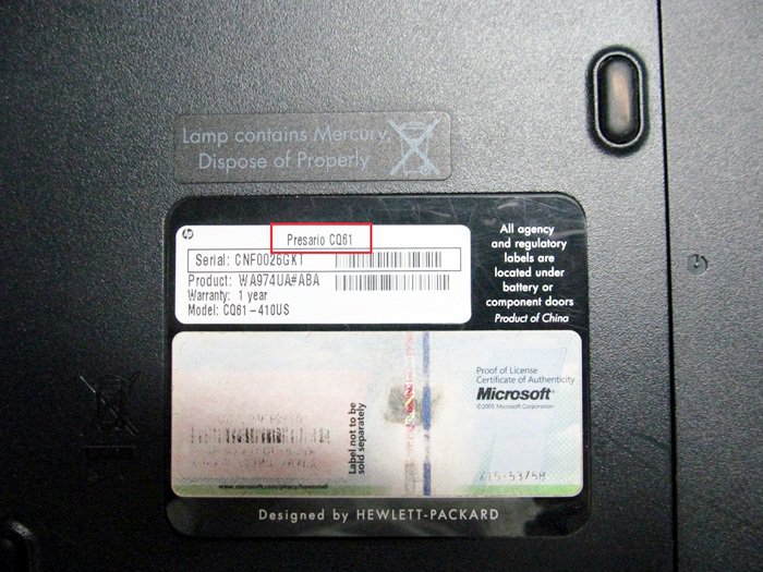 Where to find Compaq model number