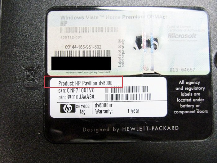 Where is HP model number
